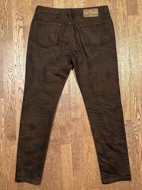 Vintage Y2K Etro Milano Paisley Floral Brown All Over Print Skinny Pants Mens 34